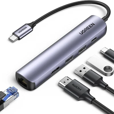 Bộ chuyển đổi USB-C Ugreen 10919 2 USB 3.0 HDMI RJ45 LAN Gigabit PD 100W