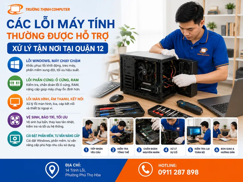 Các lỗi máy tính thường được hỗ trợ xử lý tận nơi tại Quận 12