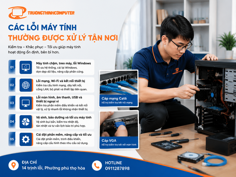 Các lỗi máy tính thường được kỹ thuật viên xử lý tận nơi