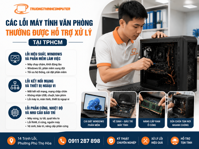 Các lỗi máy tính văn phòng thường được hỗ trợ xử lý tại TPHCM