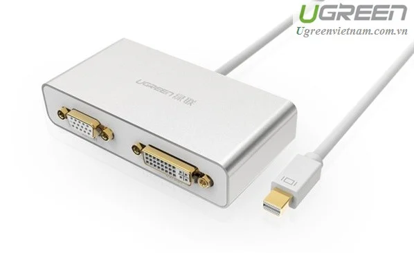 Bộ chuyển Mini DisplayPort Ugreen 10438 3 trong 1 HDMI VGA DVI màu trắng