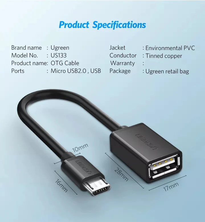 Cáp OTG Micro USB Ugreen 10359 dài 50cm USB 2.0