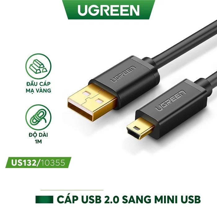 Cáp Mini USB Ugreen 10355 US132 dài 1m USB 2.0 480Mbps