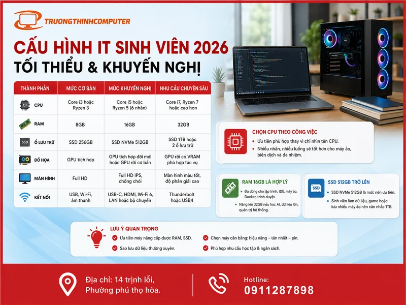 Cấu hình tối thiểu và cấu hình khuyến nghị năm 2026