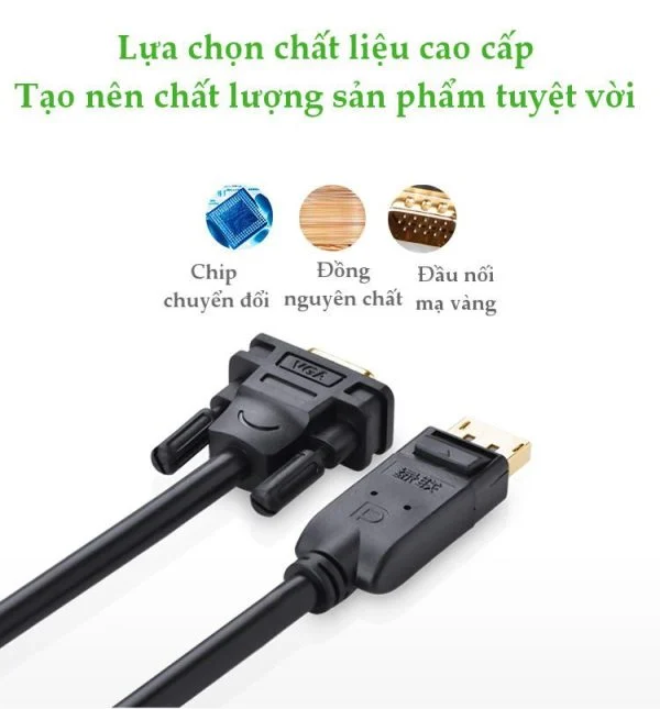 Cáp DisplayPort sang VGA Ugreen 10236 dài 3m có chipset