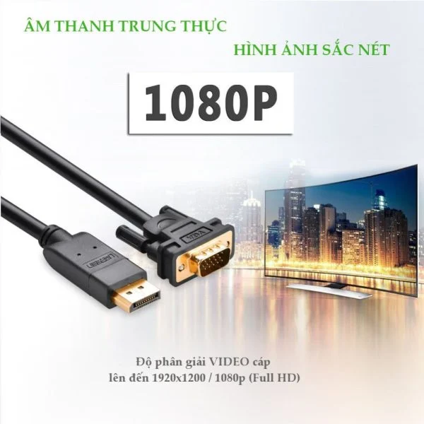 Cáp DisplayPort sang VGA Ugreen 10236 dài 3m có chipset