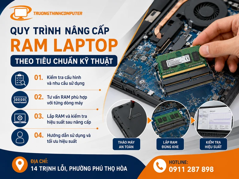 Quy trình nâng cấp RAM laptop TPHCM theo tiêu chuẩn kỹ thuật