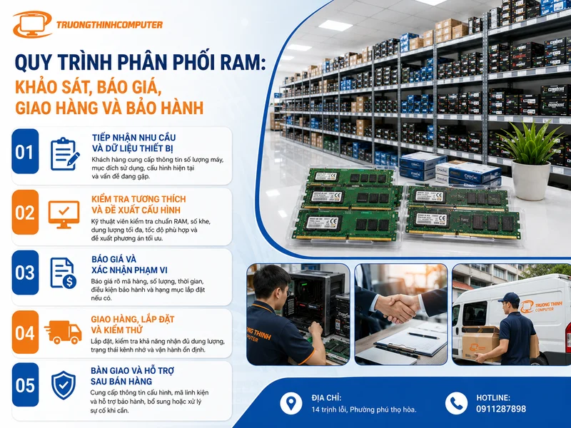 Quy trình phân phối ram: khảo sát, báo giá, giao hàng và bảo hành