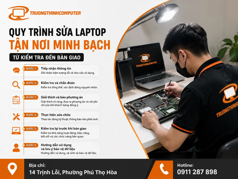Quy trình sửa laptop tận nơi minh bạch từ kiểm tra đến bàn giao