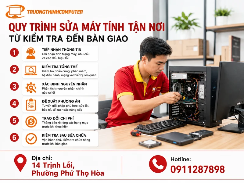 Quy trình sửa máy tính tận nơi Quận 11 từ kiểm tra đến bàn giao