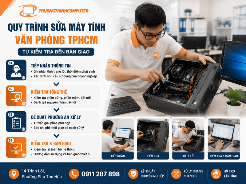 Quy trình sửa máy tính văn phòng TPHCM từ kiểm tra đến bàn giao