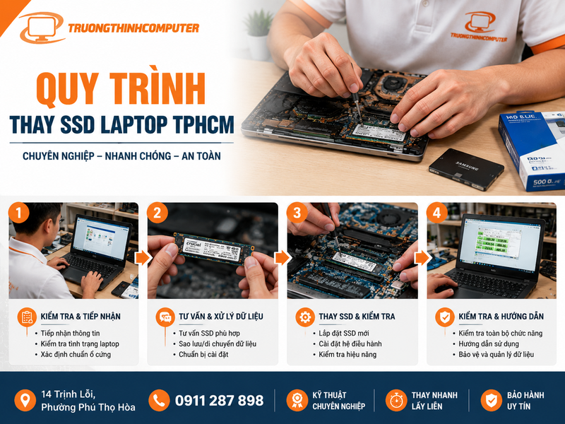 Quy trình thay SSD laptop TPHCM theo tiêu chuẩn kỹ thuật