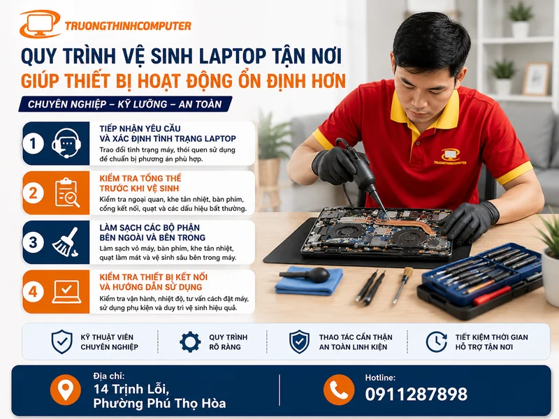 Quy trình vệ sinh laptop tận nơi giúp thiết bị hoạt động ổn định hơn