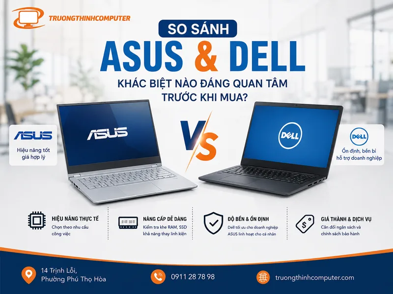 So sánh máy tính ASUS và Dell: Khác biệt nào đáng quan tâm trước khi mua?