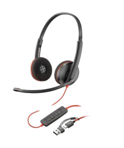 Tai nghe Poly Blackwire 3220 Stereo USB-C, kèm adapter USB-C sang USB-A