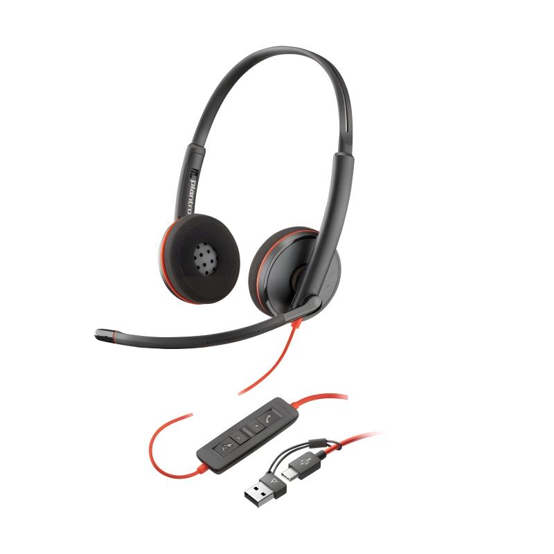 Tai nghe Poly Blackwire 3220 Stereo USB-C, kèm adapter USB-C sang USB-A